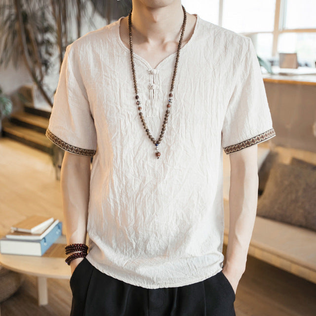 Embroidered Linen T-shirt for Men