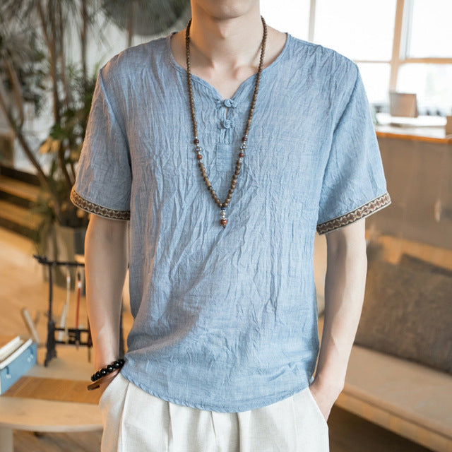 Embroidered Linen T-shirt for Men