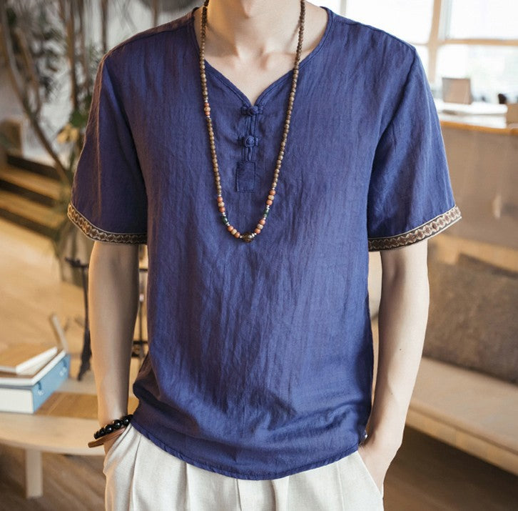Embroidered Linen T-shirt for Men
